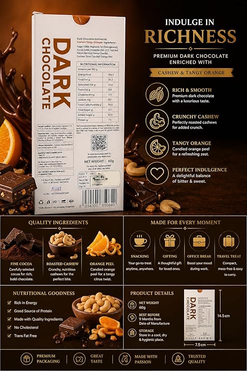 D'Melto Cashew Tangy Orange Dark Chocolate